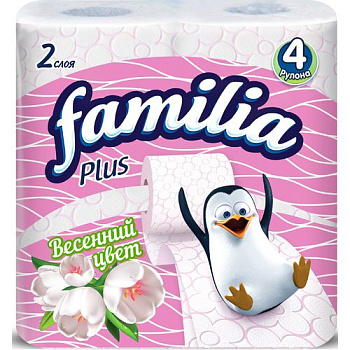 Бумага туалетная ФАМИЛИЯ ПЛЮС Весенний цвет 2 слоя 4шт.