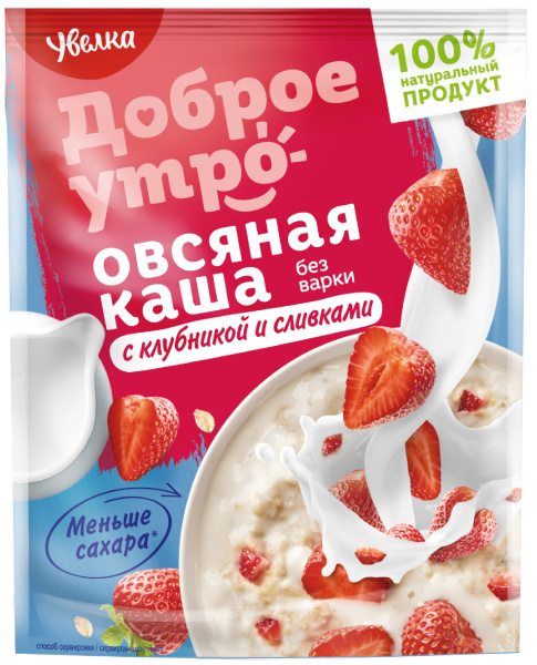 Каша УВЕЛКА овсяная б/п с клубникой со вкусом сливок 40гр.