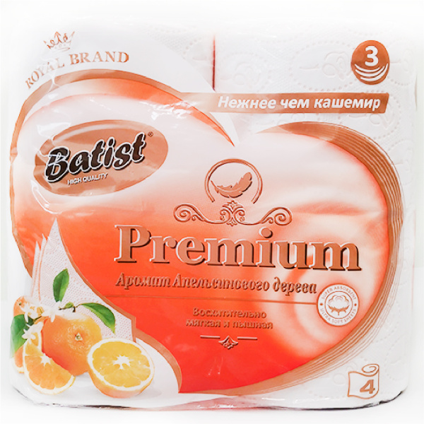 Бумага туалетная БАТИСТ Апельсин 3-сл 4шт